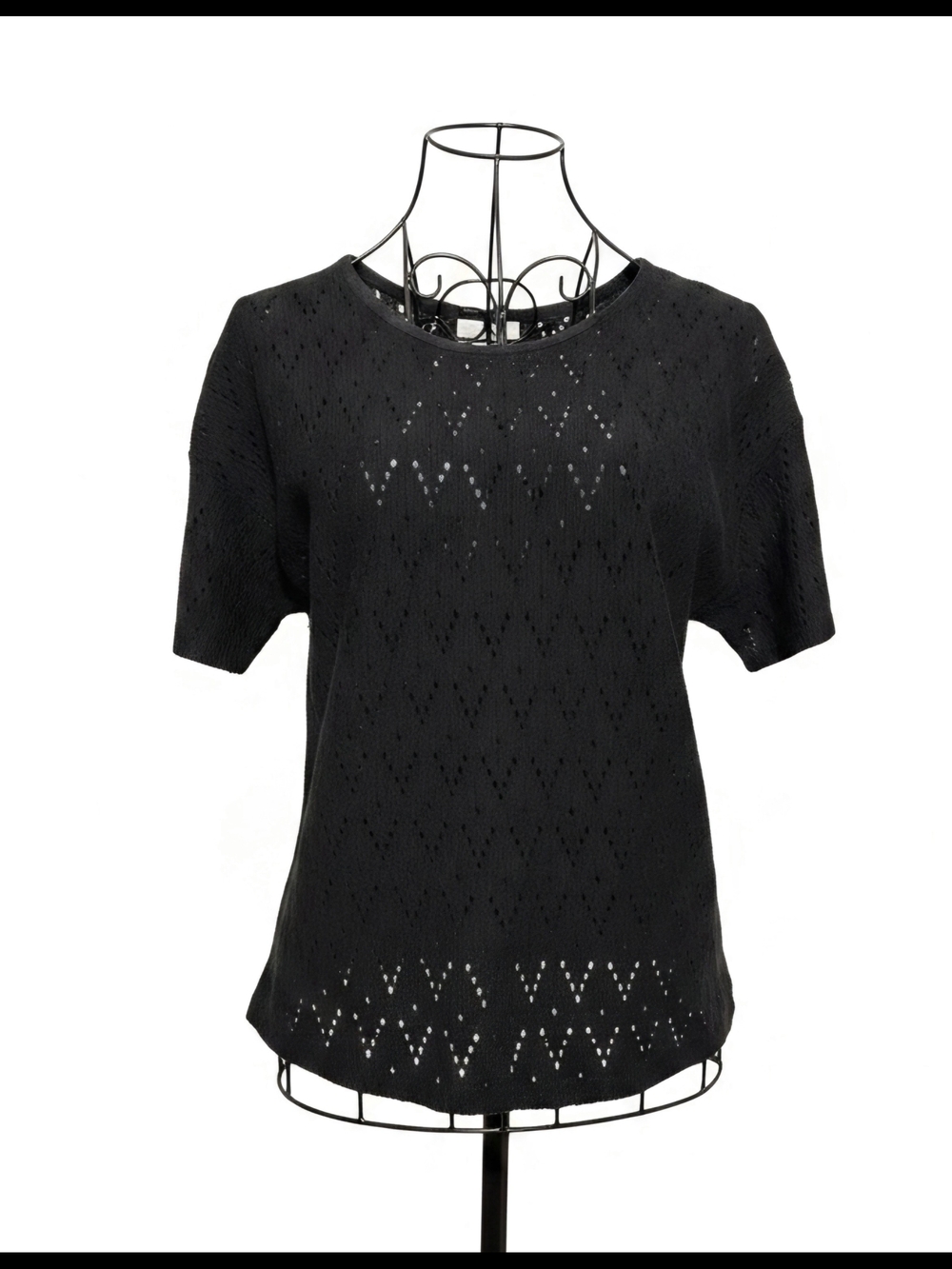 Women's Black Eyelet Knit Short-Sleeve Top